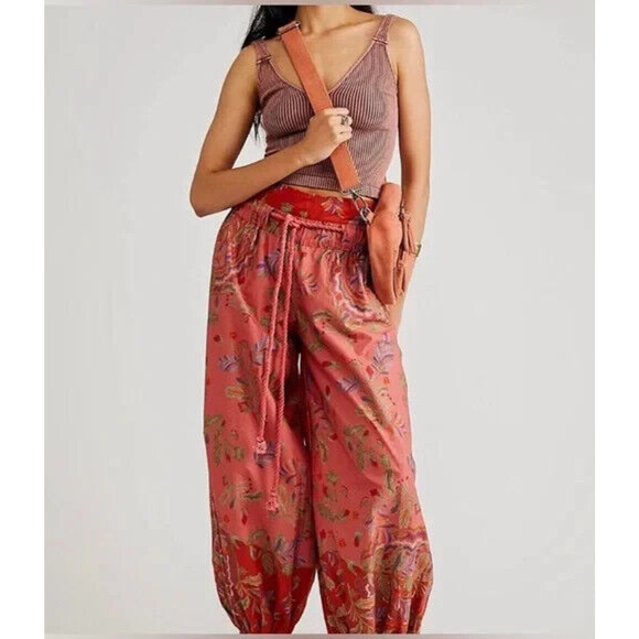 Free People After Glow Balloon Pants Printed Mid Rise Tapered Women's Size Small - Picture 3 of 14